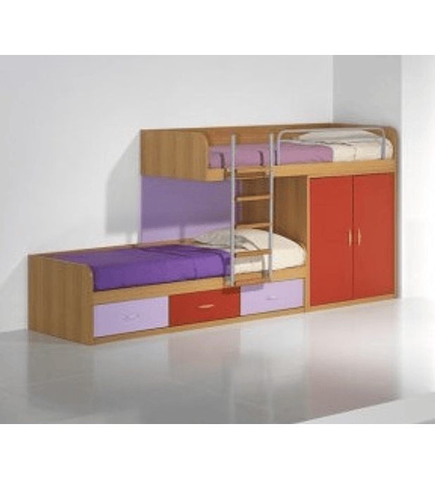 Beliche com Roupeiro Kids Faia Lilás Vermelho