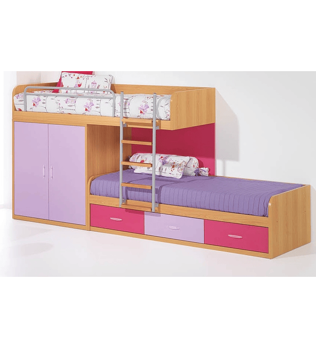 Beliche com Roupeiro Kids Faia Lilás Rosa