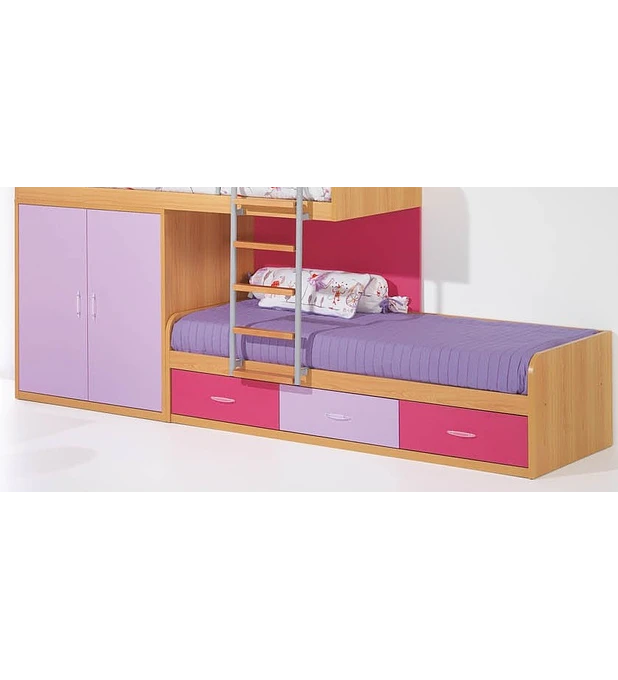 Cama Inferior Beliche com Roupeiro Kids Faia Lilás Rosa