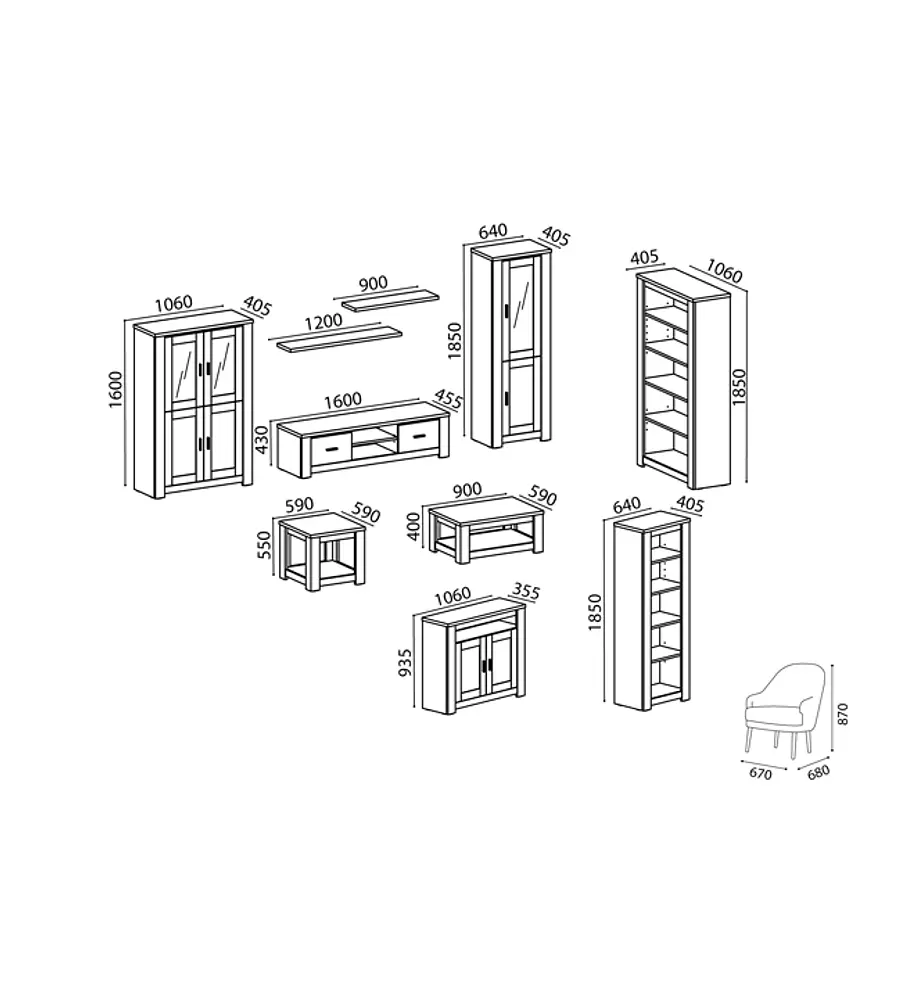 Sala de Estar Completa Florença Cinza Rústico