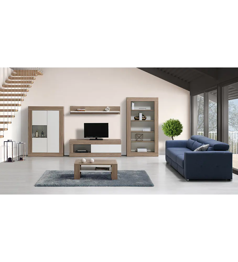 Sala de Estar Completa Madrid Nogal Branco