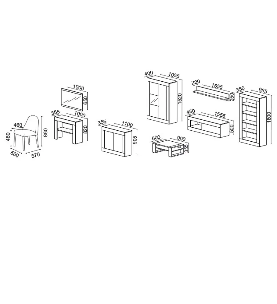 Sala de Estar Completa Madrid Nogal Branco