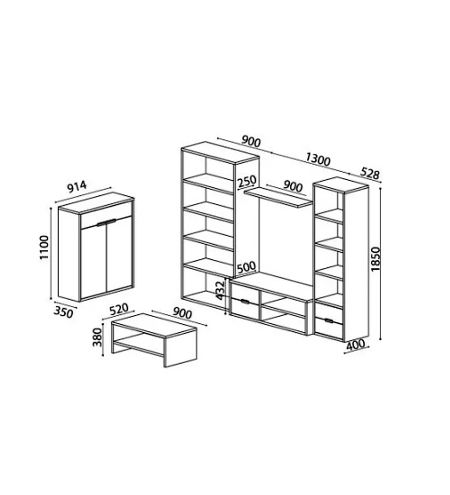 Sala de Estar Completa Tróia Pinho Escurecido