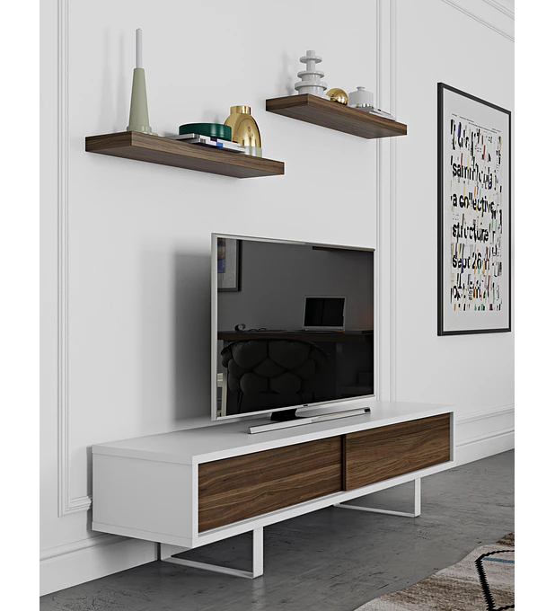 Móvel TV Slide Branco Puro Nogueira