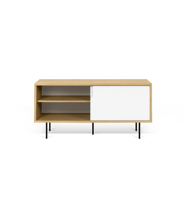 Aparador Dann 135 - Pés Metálicos Carvalho Branco Puro