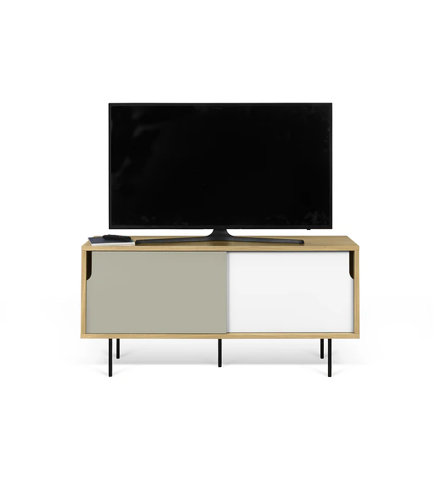 Aparador Dann 135 - Pés Metálicos Carvalho Branco Puro Cinza