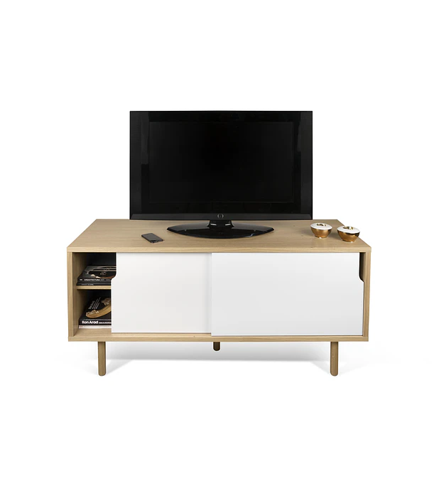 Aparador Dann 135 - Pés Madeira Carvalho Branco Puro 