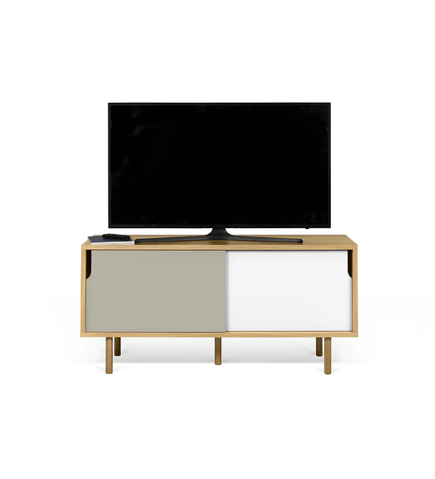 Aparador Dann 135 - Pés Madeira Carvalho Branco Puro Cinza