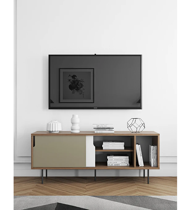 Aparador Dann 165 - Pés Metálicos Nogueira Branco Puro Cinza