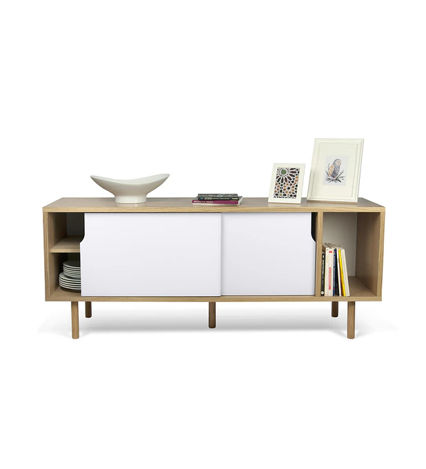 Aparador Dann 165 - Pés Madeira Carvalho Branco Puro