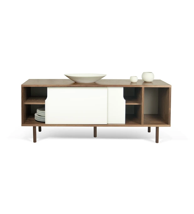 Aparador Dann 165 - Pés Madeira Nogueira Branco Puro