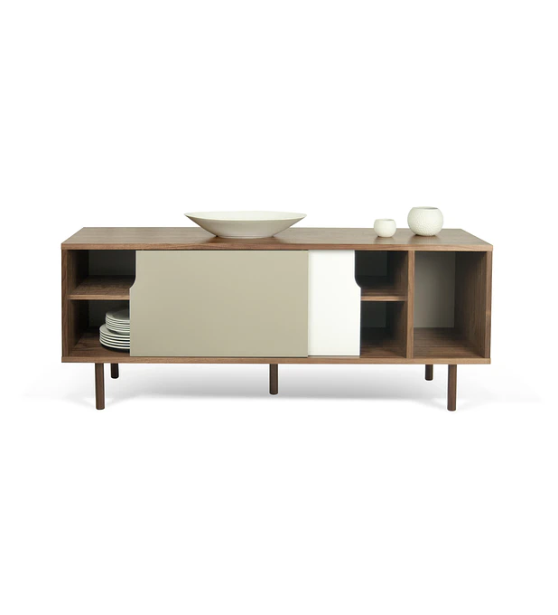 Aparador Dann 165 - Pés Madeira Nogueira Branco Puro Cinza