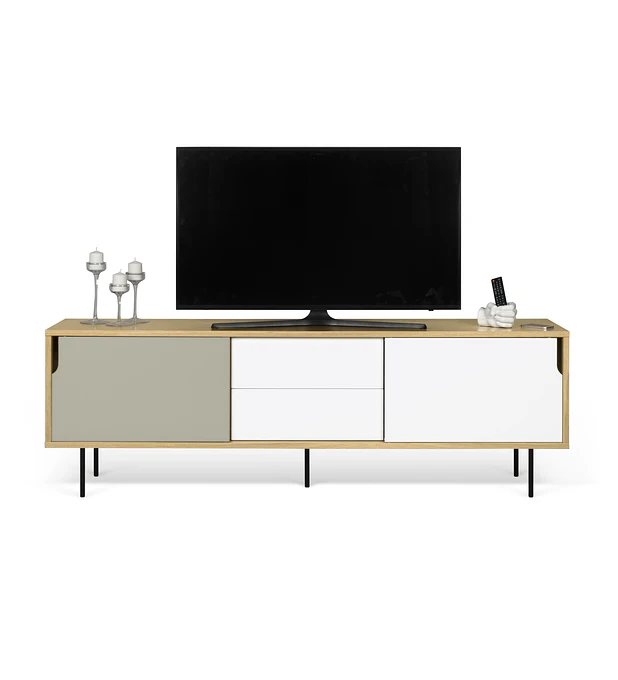 Aparador Dann 201 - Pes Metálicos Carvalho Branco Puro Cinza