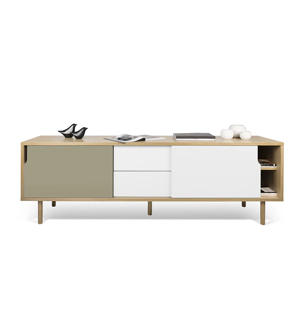 Aparador Dann 201 - Pés Madeira Carvalho Branco Puro Cinza