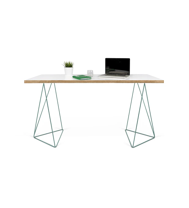 Secretária Flow Branco Plywood Metal Verde