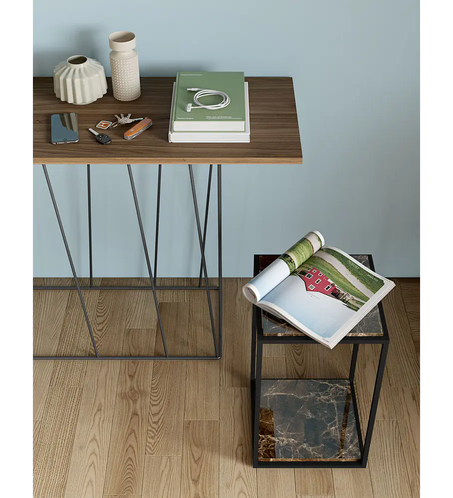 Consola Helix Nogueira Metal Preto