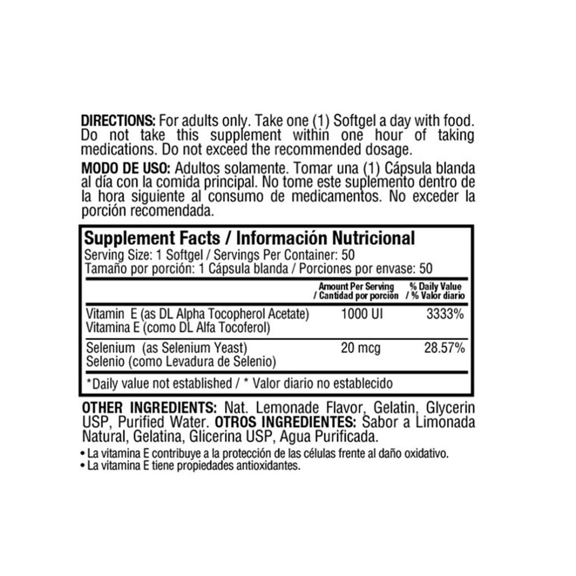 Vitamina E 1000 + selenio x 50 Healthy America 3