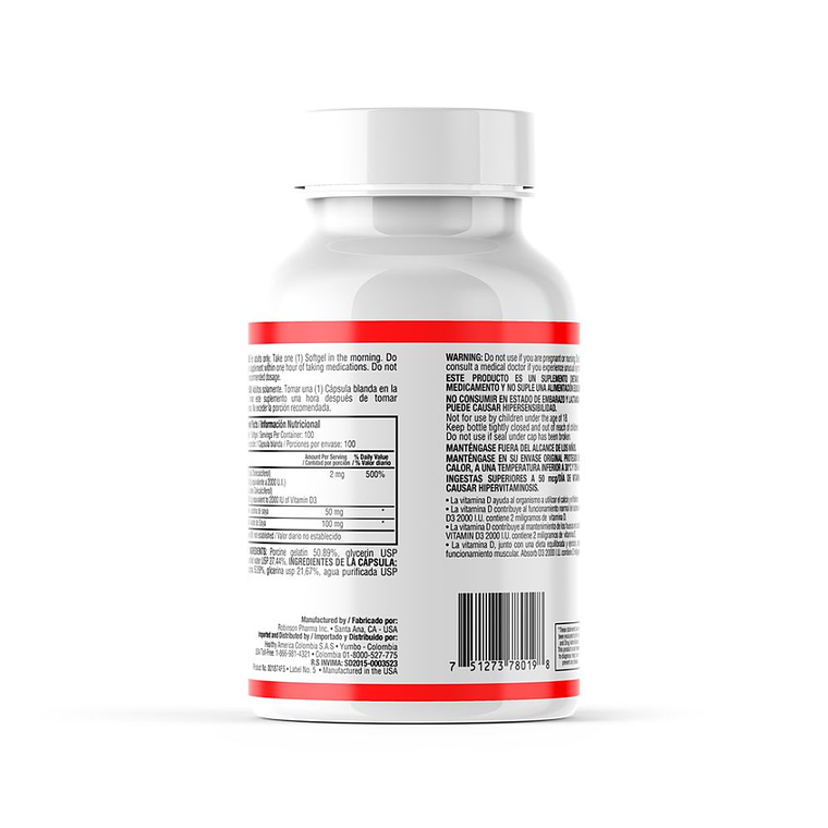 Vitamina D3 2000 UI 100 Softgels Healthy America 2