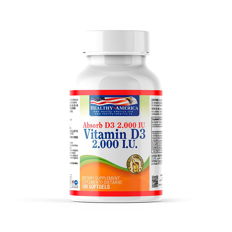 Vitamina D3 2000 UI 100 Softgels Healthy America 1