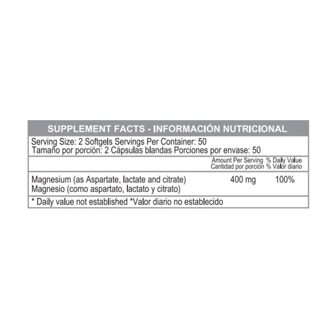 Super Magnesio 400 mg Healthy America 100 Softgels | Aspartato, Lactato y Citrato 3