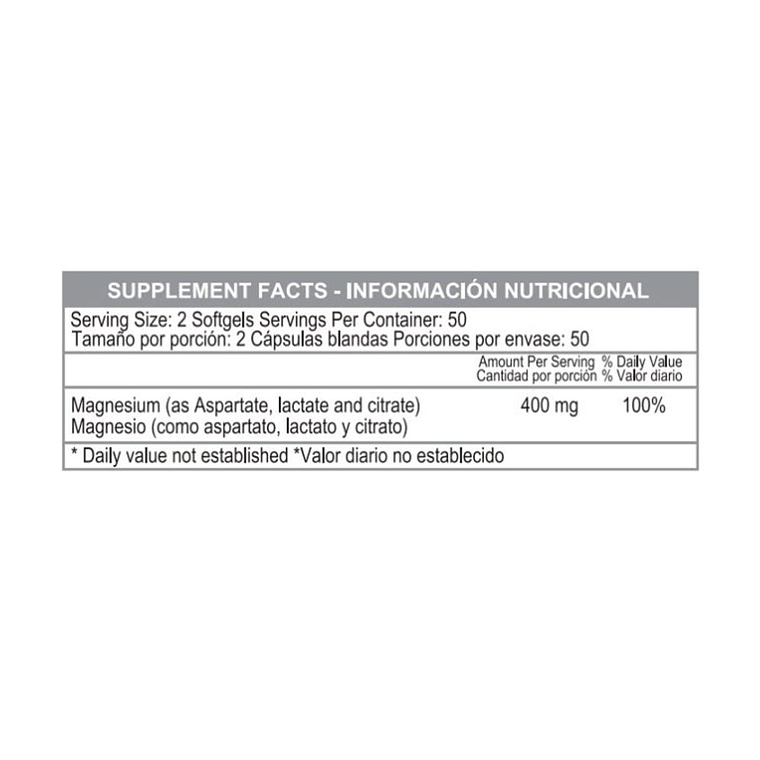 Super Magnesio 400 mg Healthy America 100 Softgels | Aspartato, Lactato y Citrato 3