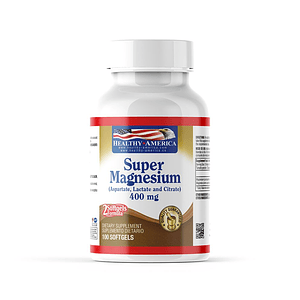 Super Magnesio 400 mg Healthy America 100 Softgels | Aspartato, Lactato y Citrato