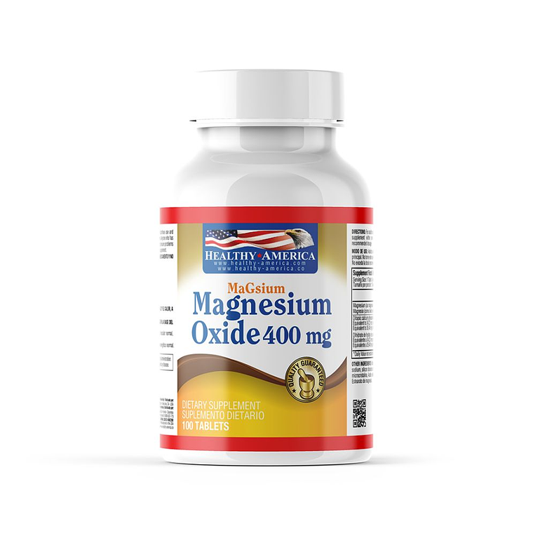 Magnesium Oxide 400 mg 100 Tabletas Healthy America 1