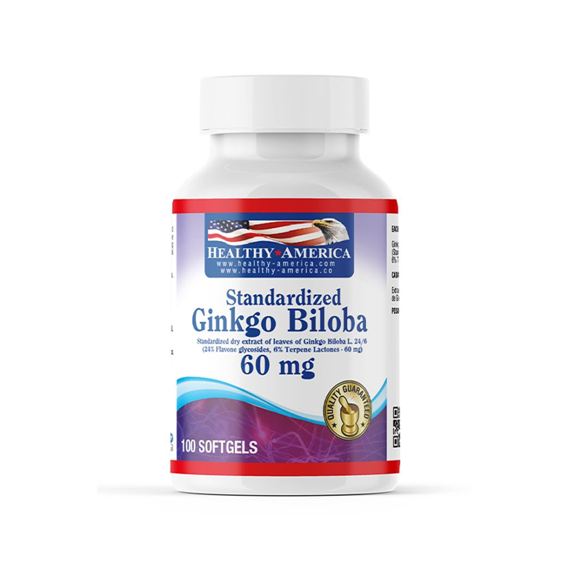 Ginkgo Biloba 60mg 100 Softgels Healthy America 1