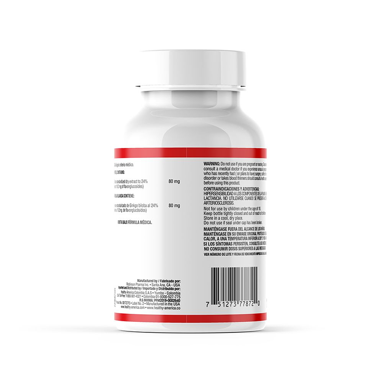 Ginkgo Biloba 80mg  90 Softgels Healthy America 2