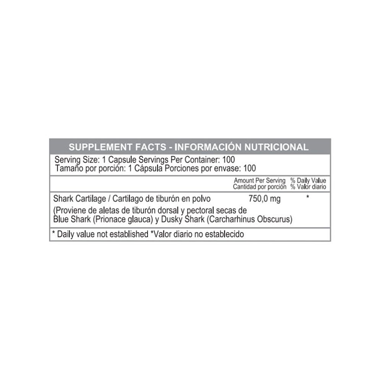 Shark Cartilage 750 mg 100 Cápsulas Healthy America 3