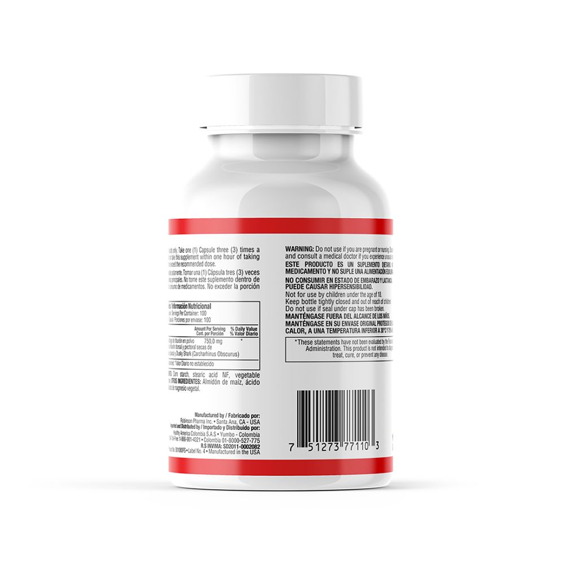 Shark Cartilage 750 mg 100 Cápsulas Healthy America 2