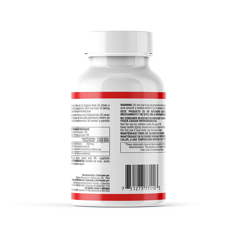 Shark Cartilage 750 mg 100 Cápsulas Healthy America 2