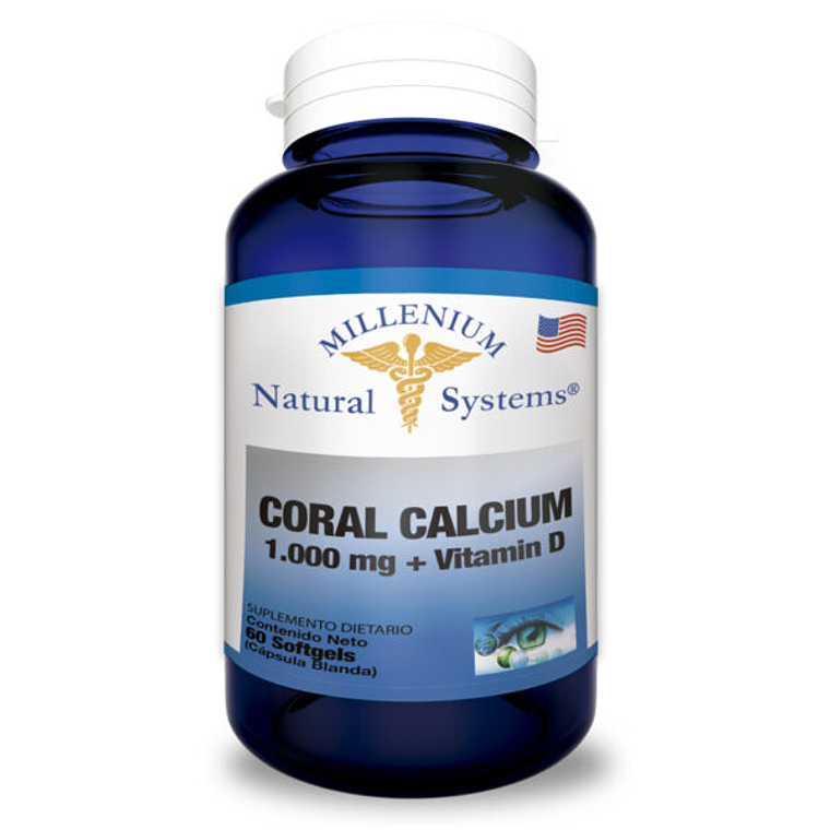 Coral Calcium 1000 mg Vitamina D 60 Softgels Natural Systems 1