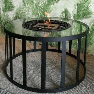 Mesa redonda metálica con vidrio