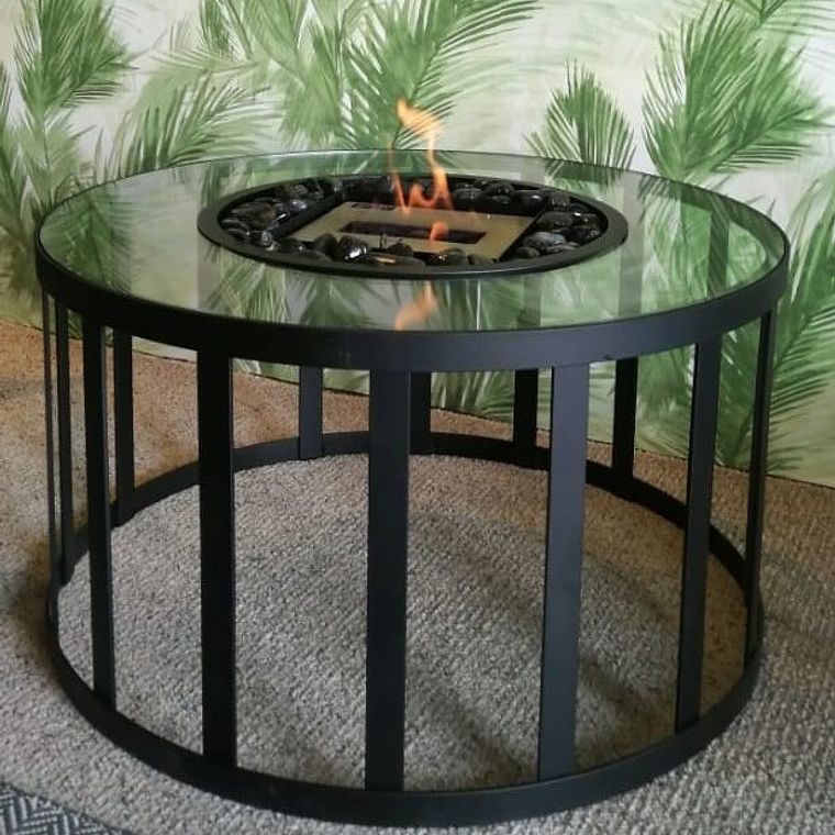 Mesa redonda metálica con vidrio 1