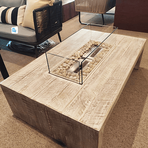 Mesa de roble blanqueada tipo corchete