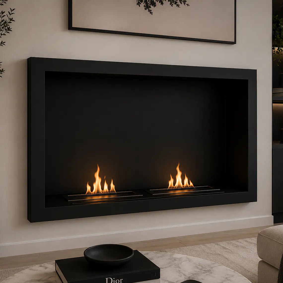Chimenea a Etanol Empotrada 90 cm con Doble Quemador 3
