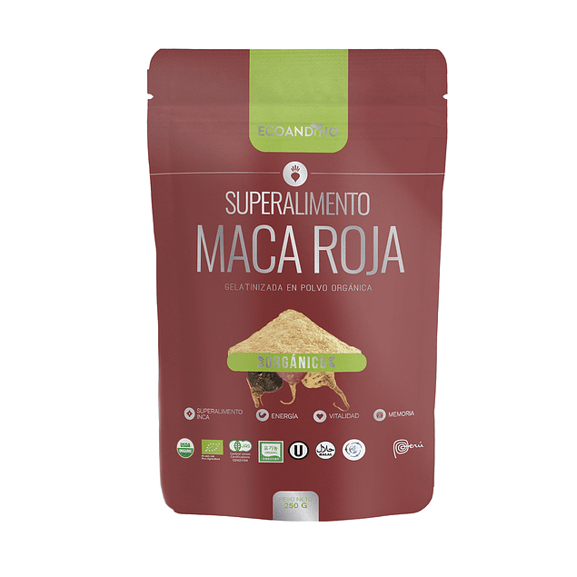 MACA ROJA ORGANICA GELATINIZADA EN POLVO BOLSA 250 GR.