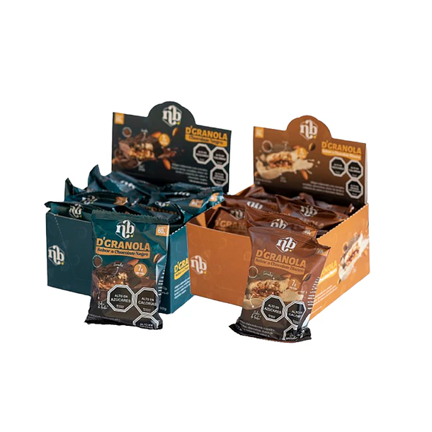 PACK ALFAJORES D'GRANOLA CHOCOLATE NEGRO + D'GRANOLA CHOCOLATE BLANCO - 2 DISPLAYS 16U