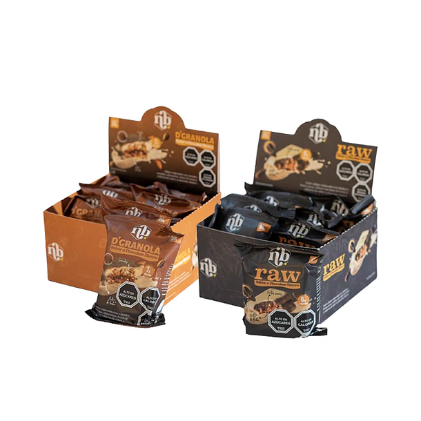 PACK ALFAJORES D'GRANOLA CHOCOLATE BLANCO + DÁTILES RAW CHOCOLATE BLANCO - 2 DISPLAYS 16U