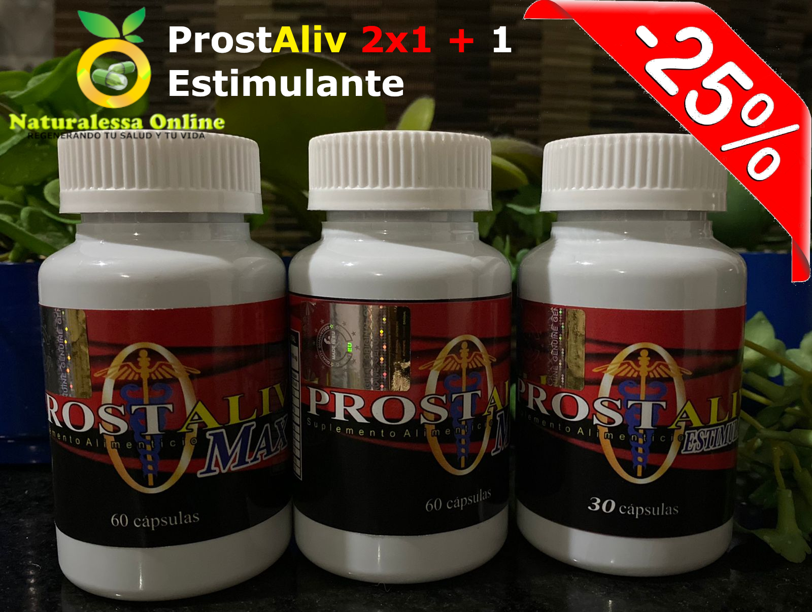 PACK 2 FRASCOS PROSTALIV 60 CAPSULAS + ESTIMULANTE 30 CAPSUL