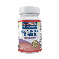Vitamina A 10.000 y D 400 IU Plus Bilberry x 100 Cáps Blanda Healthy America