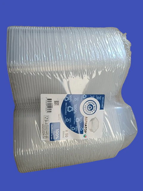 Caixa plástica com tampa incoporada 500ml (50un)