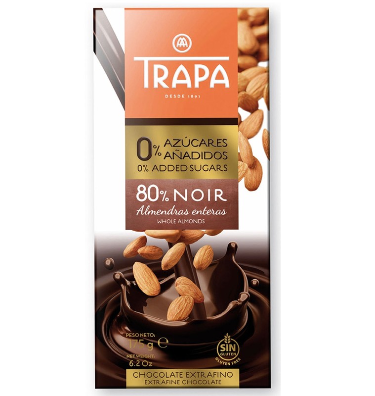 Chocolate 80% cacao con almendras enteras 175 gr. Trapa