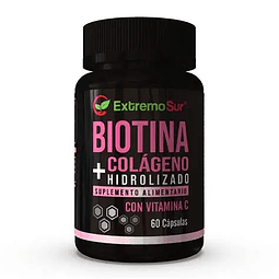 Biotina + Colágeno hidrolizado + Vitamina C 60 cáps. Extremo Sur