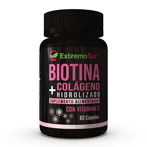 Biotina + Colágeno hidrolizado + Vitamina C 60 cáps. Extremo Sur