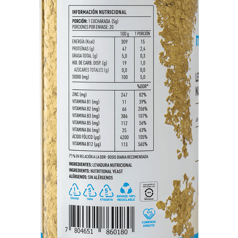 Levadura nutricional en hojuelas 100 g. Manare
