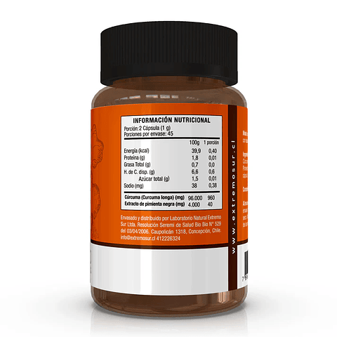 Cúrcuma + Pimienta negra 90 cáps. Extremo Sur