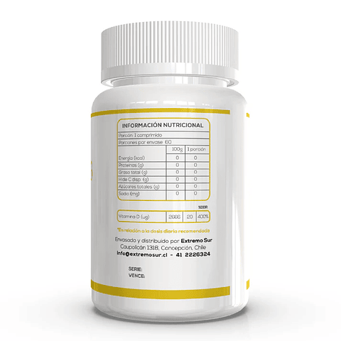 Vitamina D3 800UI 60 cáps. Extremo Sur 