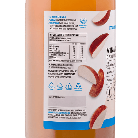 Vinagre de manzana orgánico 1 Lt. Manare